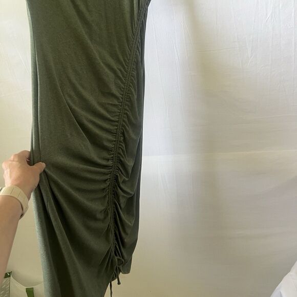 DKNY Green Side Ruched Stretch Midi Minimalist Bodycon Y2K Casual Dress Size M - Picture 3 of 7